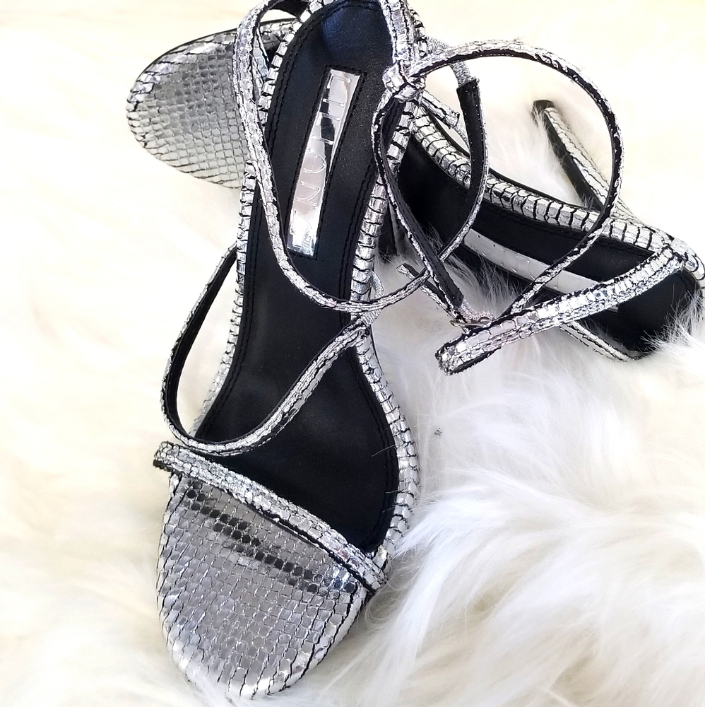 Super cute silver strappy heels